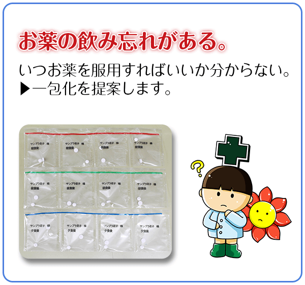 お薬の飲み忘れがある　一包化を提案します